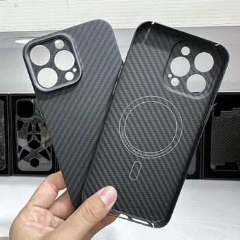 100% Real Kevlar, Fibra de Carbon Caz cu Magsafe pentru Apple iPhone 14 Pro Max /14Pro Aramid Camera de Protecție Spate Capac Telefon