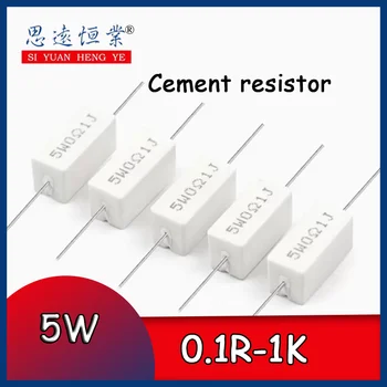 100BUC 5 w rezistor de ciment 0.5/0.1/0.25/1/2/1 5/2/3/4.7/10/20 r / 50 euro / 100 ohmi