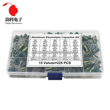 225pcs/Cutie de Înaltă Frecvență Low ESR Aluminiu Electrolitic Condensator Kit 15Values 16V-50V 1uF-470uF Capacitate BAIE Set Asortate