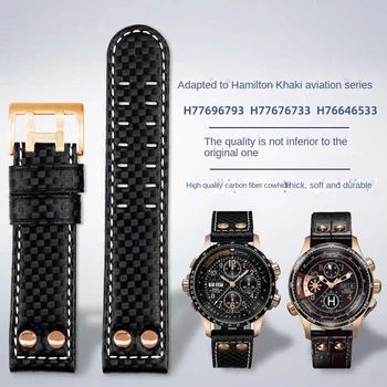 22mm Înaltă Calitate din Fibră de Carbon Watchband Pentru Hamilton H77696793 H7736733 Kaki Aviației Curea din Piele Brățară Ceas Accesorii