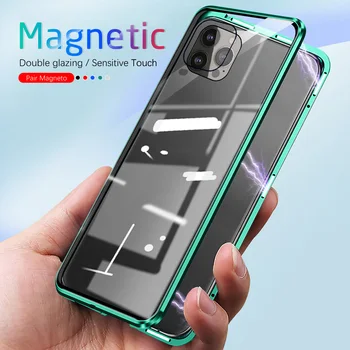360° Magnetic Flip case Pentru iphone 13 pro am telefon 13mini ifone 13pro max aiphone13 de Sticlă față-Verso Margine de Metal Capacul Telefonului