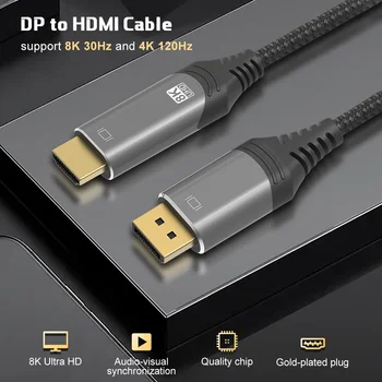 8K Displayport la HDMI Cablu DP1.4 pentru HDMI2.1 Cabo 4K@120Hz 2K@165Hz HDR pentru Amplificator TV PS4, PS5 PC HP DELL GPU AMD NVIDIA 2m