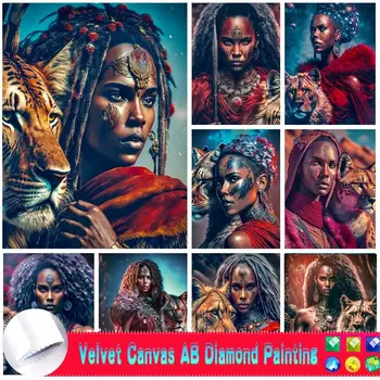 AB Catifea, Panza de Diamant Tabloul Complet Mozaic Africa Femeie Diamant Broderie Portret Cadou Artizanat Animal Cross Stitch