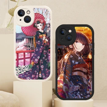 Anime-ul japonez Geisha Telefon Caz Pentru iPhone 13 12 11 14 Pro Mini Max 7 8 Plus X XS XR Miel Capac de Protecție