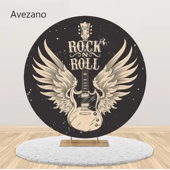 Avezano Rotund Fondul Acoperi Rock N Roll Muzica Aripi de Înger Chitara Născut La Rock Ziua Decor Fundaluri pentru Fotografie Petrecere