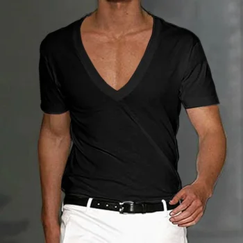 B7157 Bărbați T-shirt, pantaloni Scurți Maneca Adânc V-Gât Topuri de Culoare Solidă Supradimensionate Tricouri Barbati Streetwear Pulover Vrac Camasi de Primavara