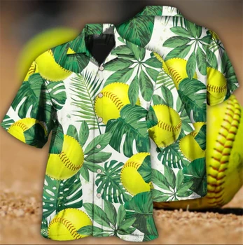 Bărbați Hawaiian Supradimensionate Scurt, Camasi cu Maneca 3D Softball Tipărite de Moda Harajuku Nasturii de Epocă Streetwear Bluze Topuri