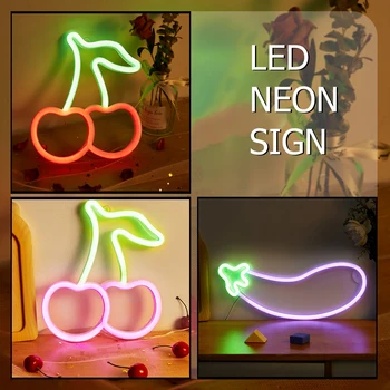 Chi-cumpăra Cireșe și Vinete LED Neon sign USB Alimentat Sau Baterie de Alimentare Semne de Neon Lumina de Noapte Pentru Camera de zi Dormitor Decor L