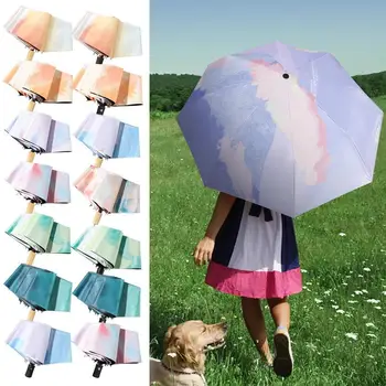 Complet Automat de Pliere Umbrela Femei Însorită Ploioasă Dublă Utilizare de Protecție solară Rezistent Chila Trei Ori Umbrela Rezistent la UV
