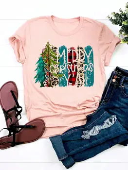 Copac Scrisoare 90 Stil Drăguț Femei Tee Haine de Imprimare T Tricoul de Moda de Top de Anul Nou Maneci Scurte Bază Crăciun Grafic T-shirt