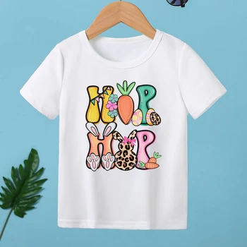 Copilul de Vara T-shirt Iepure Ridiche Ouă Colorate Scrisoare Hiphop Tipărite pentru Copii cu Mânecă Scurtă Haine Fete Casual Versatil Topuri