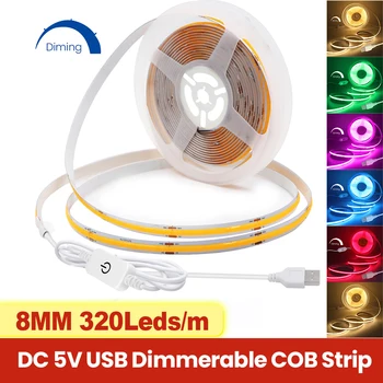DC 5V USB Touch Dimmer COB LED Strip 320LEDs/M Înguste Versiune 5MM Bucătărie Cameră Oglindă Decor Flexibile Banda LED Noapte Lumina Lămpii