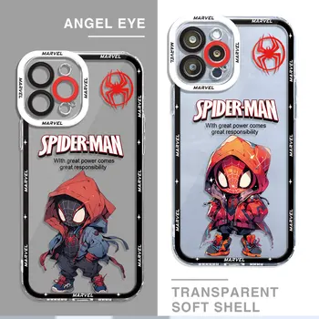 Desene animate Marvel Spider Man Cool Transparent Moale Caz Acoperire pentru iPhone X XS XR 12 Mini 7 6s SE 13 Pro Max 11 14 8 Pro 15 Plus