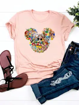 Disney Acuarelă Tendință de Moda Casual Cusatura Grafic T-shirt de Desene animate Mickey Mouse Îmbrăcăminte de Top de Vară Femei Haine Tee