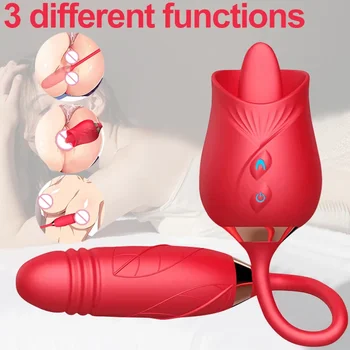 Dublu încheiat Rose Limba Lins Vibratoare cu Retractabil Vibrator Vaginal Masaj Limba Lins Clitoris Stimulator de sex Feminin Jucărie