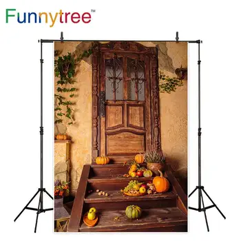 Funnytree copii de fundal pentru studio de fotografie lemn usa de Dovleac cu fructe de toamna fundal fotografie photobooth photocall