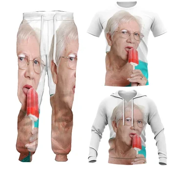 HX Bunica Amuzant Îmbrăcăminte de Modă Senior Lady Red Popsicle 3D Imprimate T-shirt, Jachete Hanorace Pantaloni Sport Barbati Seturi