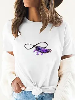 Haine de Vara pentru Femei Printed Short Sleeve Tee T de sex Feminin Pene Acuarelă Vintage, Casual, Haine de Moda Grafic T-shirt
