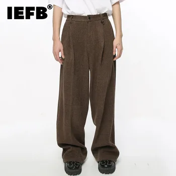 IEFB Cutat de sex Masculin Costum Pantaloni Casual pantaloni de Catifea de Culoare Solidă pentru Bărbați Drepte Largi Picior Pantaloni coreean Elegant Primăvară Nouă 2024 9C4181