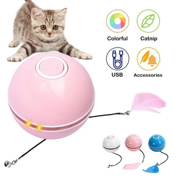 Interactive Jucarii Pisica Minge Inteligent Automat RollingToys USB Reîncărcabilă Auto Rotativ Colorat Led Pene Clopote Jucarii pentru Pisici