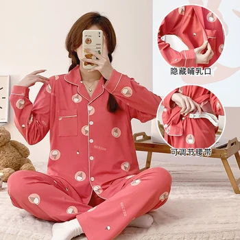 Maternitate Pijama Set 5XL 6XL Femeile care Alăptează Postpartum Haine de Toamna cu Maneci Lungi Gravide Azil Body 3XL 4XL