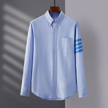 Men ' s Cămașă de Înaltă Calitate 4-Bar Dungi Albastre Îmbrăcăminte Casual Oxford Femei de Top de Moda coreeană Oficială Harajuku Tricouri Albastre