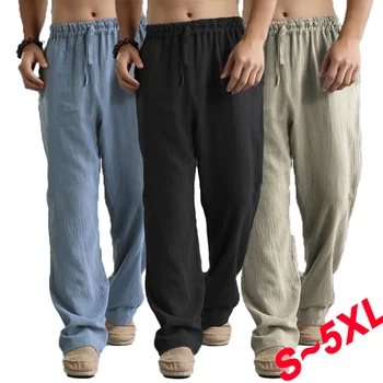 Moda pentru Bărbați Lenjerie de pat din Bumbac Pantaloni Cordon Liber Pantaloni Sport Barbati Culoare Solidă Pantaloni Casual Pantaloni de Jogging