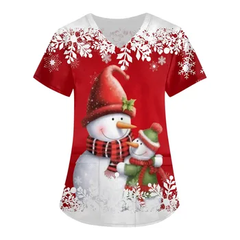 Noi Topuri Femeile de Crăciun, om de Zăpadă de Imprimare Doamnelor T-Shirt Îmbrăcăminte Toamna Doamnelor T-Shirt cu Maneci Scurte Topuri Haine Drăguț de Crăciun