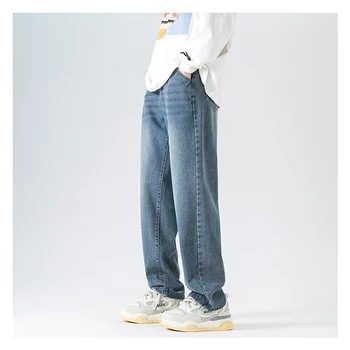 Noua Toamna Blugi Barbati Coreean Vintage Denim Lungi Casual Pantaloni Largi Picior Stil Retro Drept Liber De Gri Albastru Jean Pantaloni Om