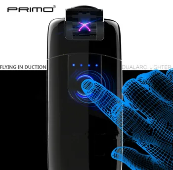 PRIMO de Lux Atingere Senzor de Aprindere Dual-Arc USB Bricheta în aer liber Metal Vânt de Afișare Putere Puls cu Plasmă Bricheta Cadouri pentru Barbati