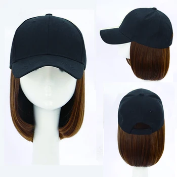 Scurt, Direct de Baseball Peruca Sintetica Naturale Bob Peruca Pălărie Neagră Peruci Cap cu Păr Conecta Capac Reglabil pentru Femei
