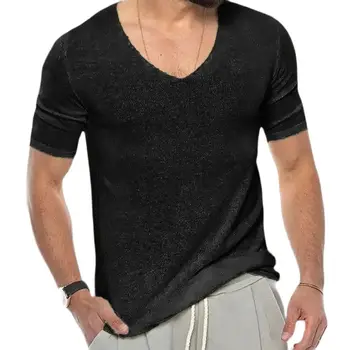 Solid Gri Alb Tricotate T-shirt cu Maneci Scurte Bază Topuri Streetwear 2024 Europeană Stil Casual, Pulovere Sexy haine pentru Barbati