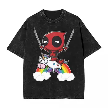 Spălat Tricouri Disney Deadpools Pe Un Unicorn Hip Hop Cool T-Shirt Harajuku Streetwear Graphic Tee Camasa pentru Barbati Femei