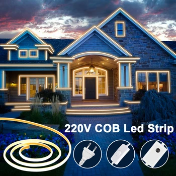 Super Bright LED COB Lumina Benzi 220V Flexibile Banda 288LEDs/m Cuttable Led Neon Benzi Impermeabile pentru Iluminat Exterior Decor