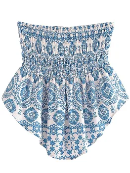 TRAF 2023 vara noi de moda pentru femei florale imprimare shoulderless guler elastic cusaturi slim fit all-meci wrap top fără mâneci
