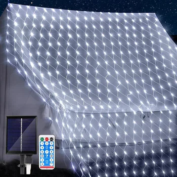 Thrisdar 3X2M Solar Net Lumini 200 LED-uri de Crăciun în aer liber, Plasă de Lumina, rezistent la apa Zână Șir de Ochiuri de Lumină Solară Copac Bush Lumina