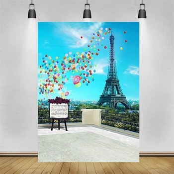 Turnul Eiffel Fotografie Fundal Paris Petrecerea Tematica Decor Franța Orașului Balcon Baloane Colorate Șevalet Fundal