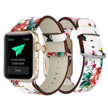 Uita-te la Trupa Colorate Florale Imprimate pentru Apple Watch Band 40mm 38mm 42mm 44mm Piele Buclă Bratara pentru iwatch seria 5 4 3 2 noi