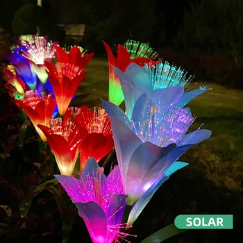 În aer liber, Solar Fibra Optica Lily Lumini pentru Grădină și Legume Plasture rezistent la apa 7 Culori LED Gazon Lampa pentru Curte Decor